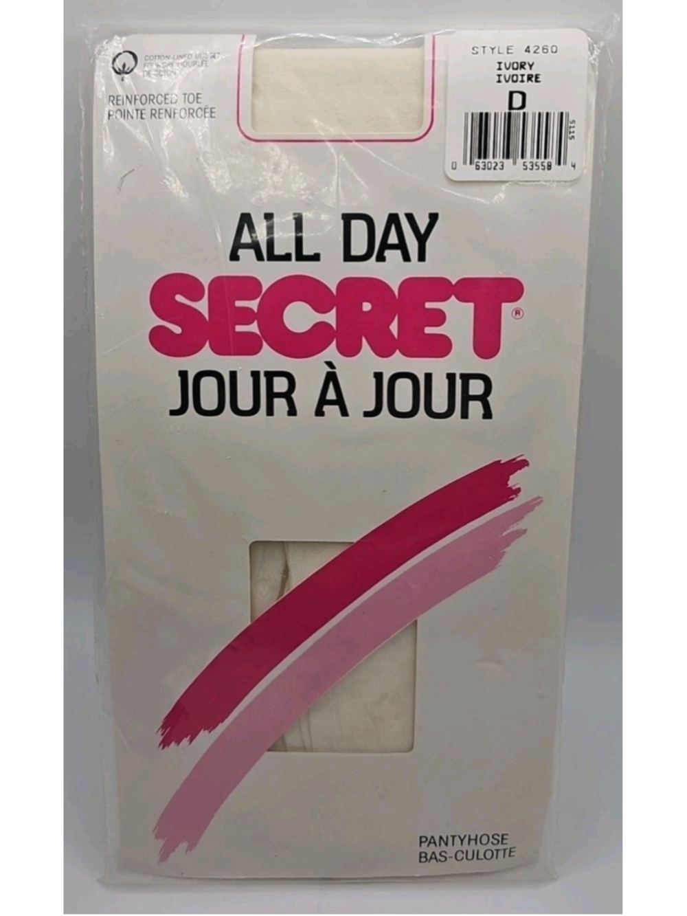 Vintage Pantyhose All Day Secret Ivory Size D Nylon Style 4260 Reinforced Toe
